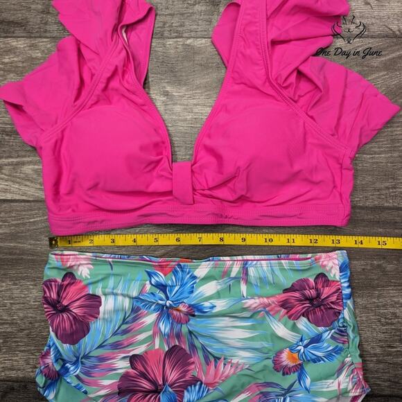 NAFLEAP Ruffle Shoulder High Waist Bikini Size M - Picture 2 of 3